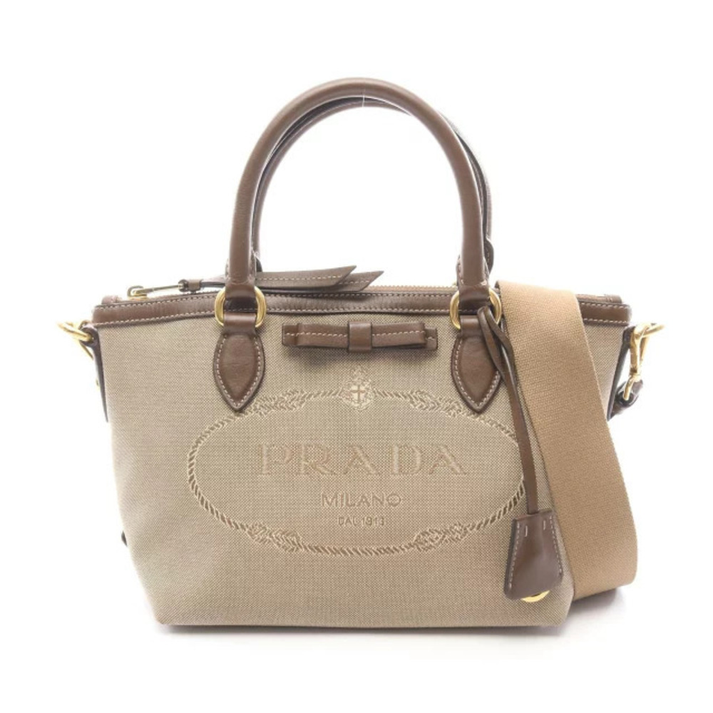 Prada JACQUARD Handbag Canvas Leather Brown